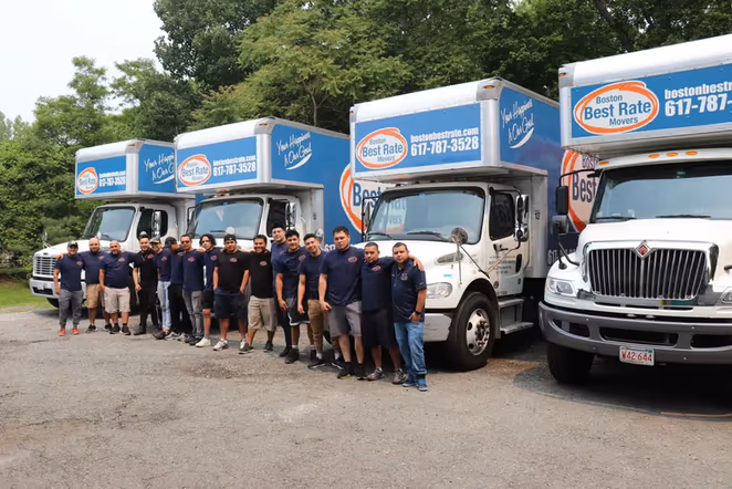 Boston Best Rate Movers hero banner with team and truck